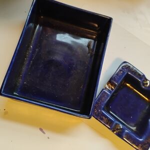 Unique Deep Cobalt Blue Ceramic Set Trinket Dishes Ashtray